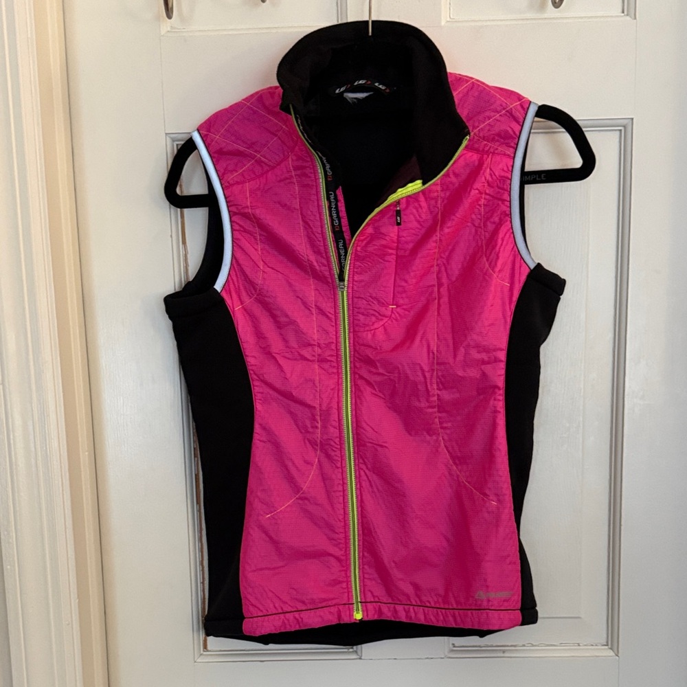 Garneau Black and Hot Pink Athletic Vest with Lime Zipper, Back Pocket
